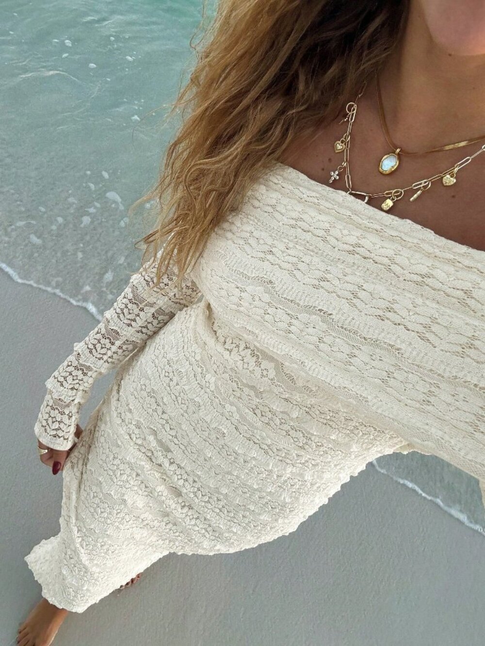 Apricot Elegant Off-Shoulder Long Sleeve Form-Fitting Women's Sexy Dress - Picture 4 of 6
